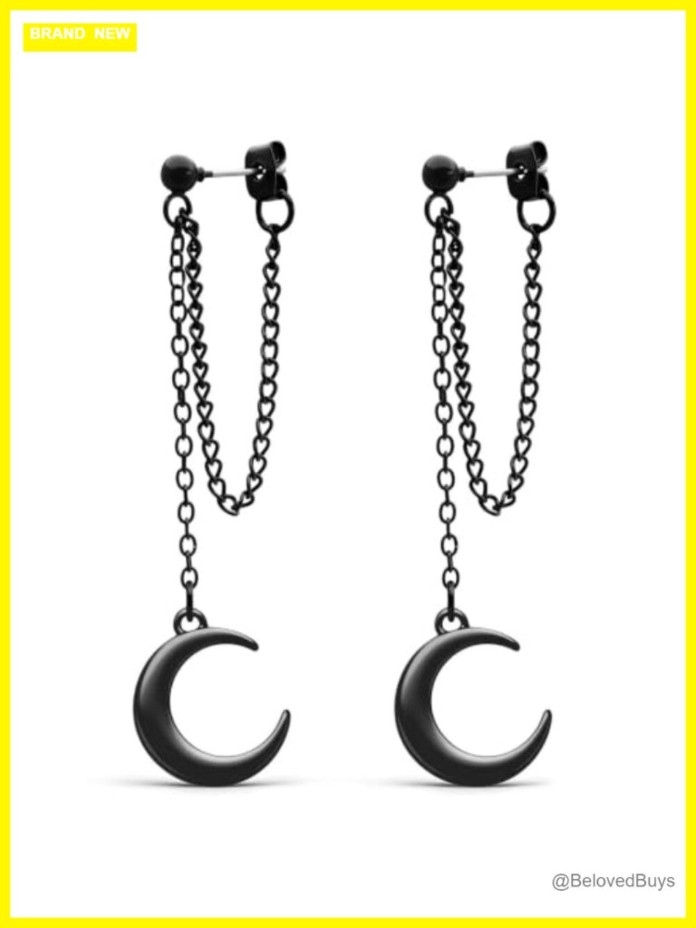 Crescent Moon Dangle Chain Earrings Zinc Alloy Stainless Steel Push Back Goth